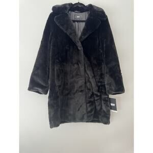 DKNY Women’s Faux Fur Coat Luxuries MIDI Jacket With Pockets Size S NWT $350